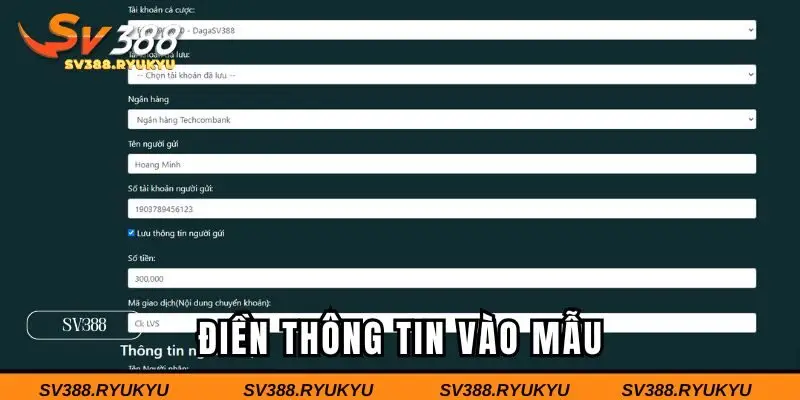 Nhập thông tin giao dịch vào mẫu 